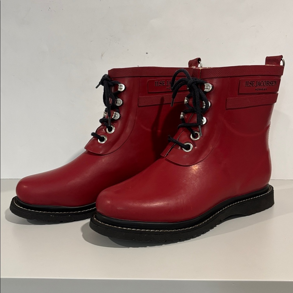 Ilse Jacobsen Cherry Lace-Up Rain Boots Fleece Lined Rubber RUB2 EU 38 - Picture 2 of 16